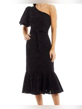Gibson Latimer Cotton One Shoulder Eyelet Midi Dress Size Small